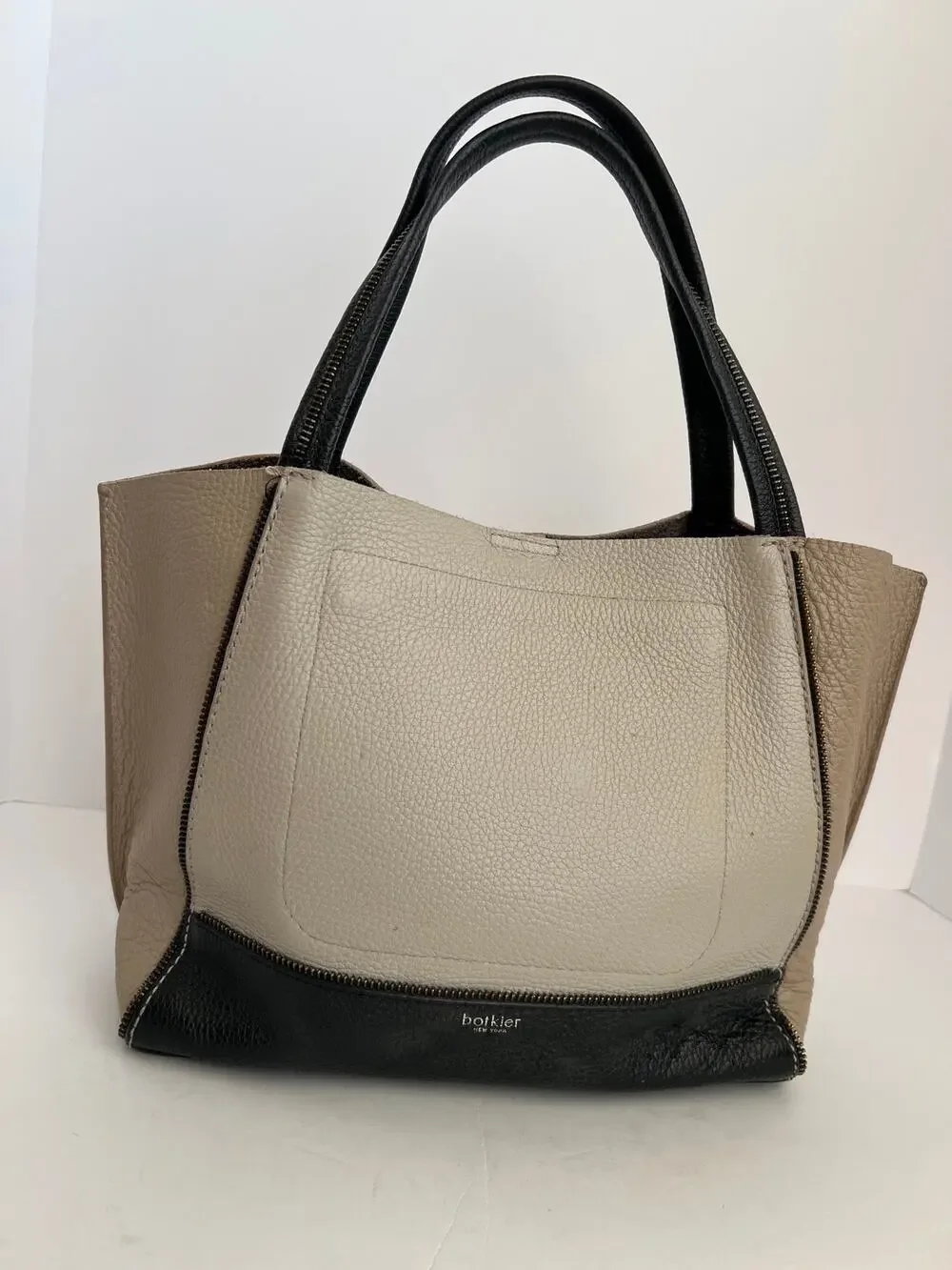 Botkier New York Soho Colorblock Pebbled Leather Satchel Zipper Accents Size OS